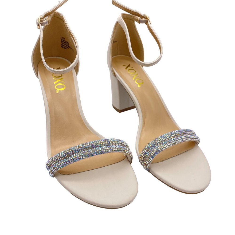 XOXO‎ Cocktail formal block heels size 7.5 off white rhinestone bling prom